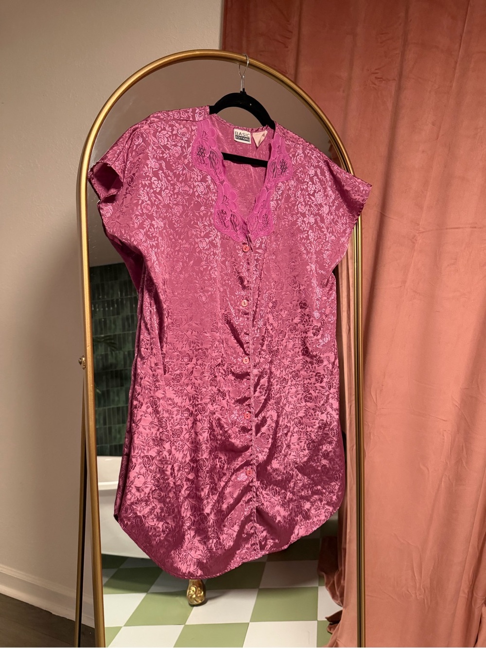 Basic Editions Pink Floral Satin Button-Front Top